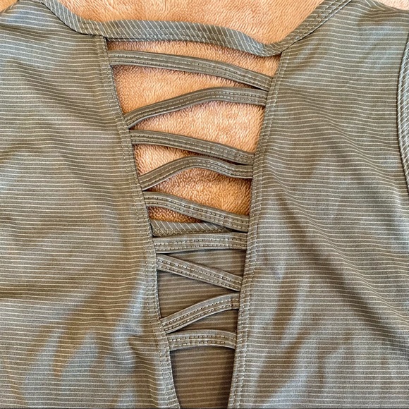 Marika Active Crop Top Tank - Olive Green Striped - Picture 7 of 11